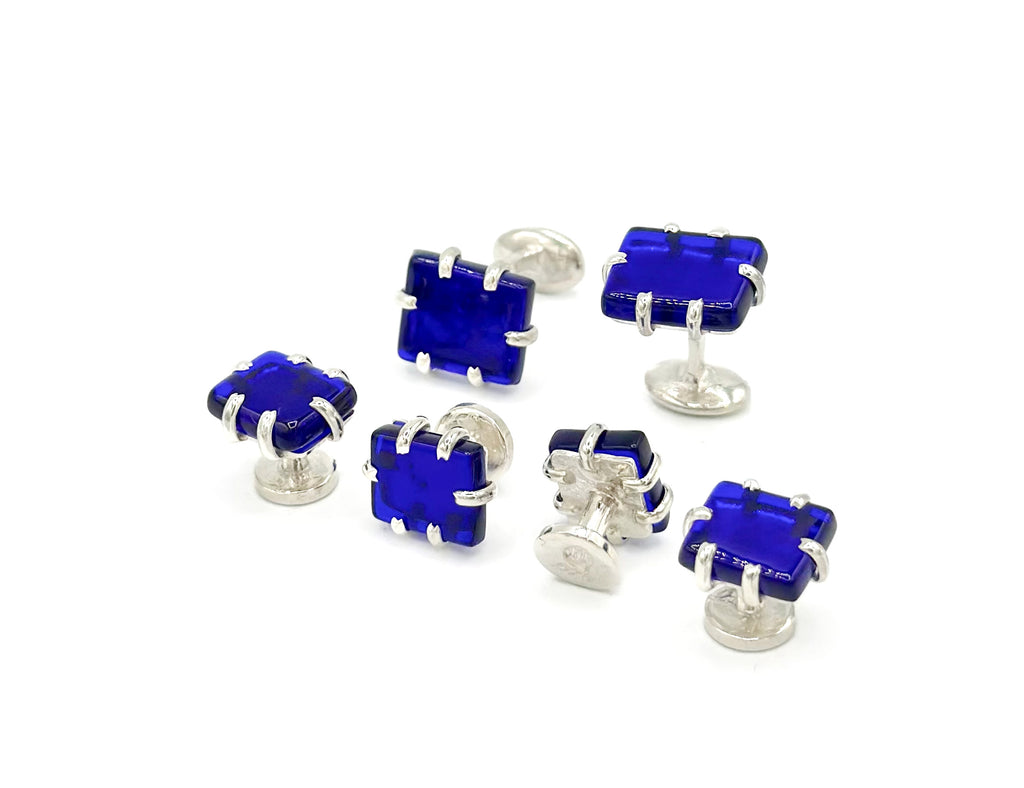 Blue Glass Cufflinks and Studs