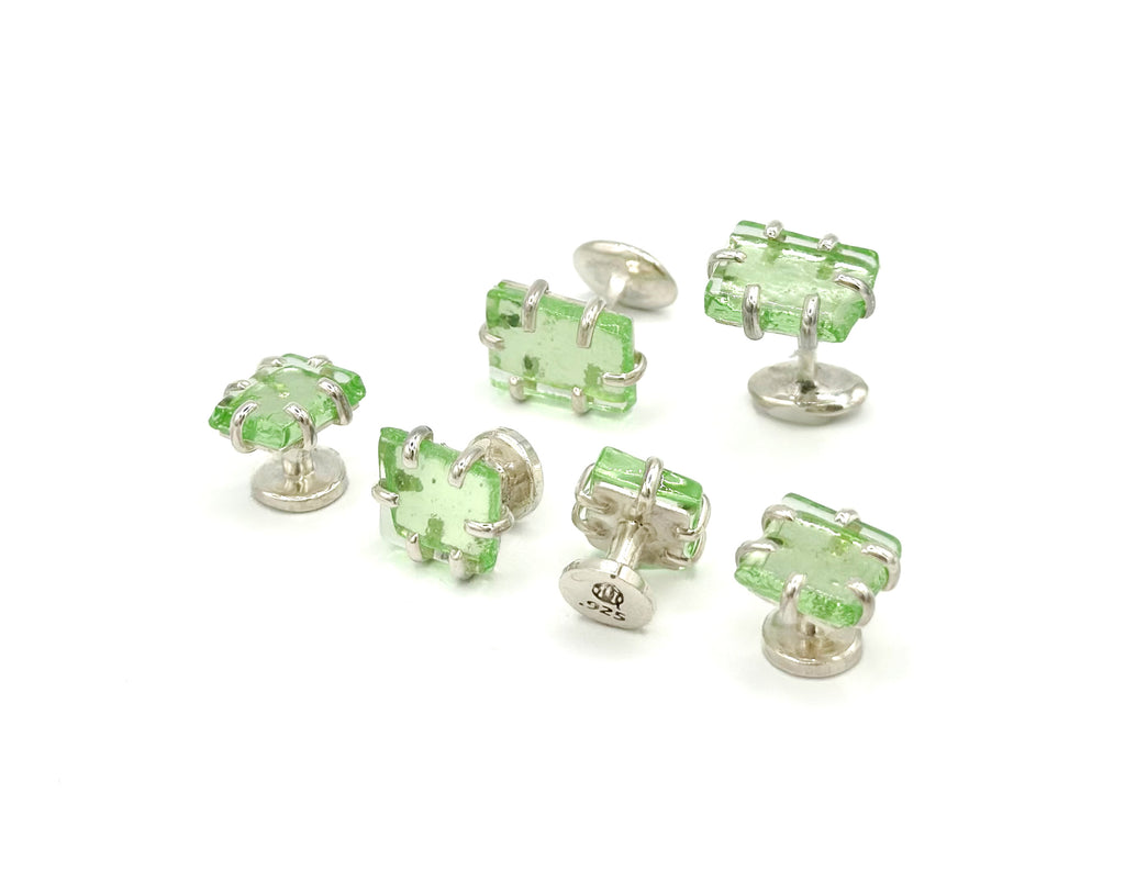 Green Glass Cufflinks and Studs