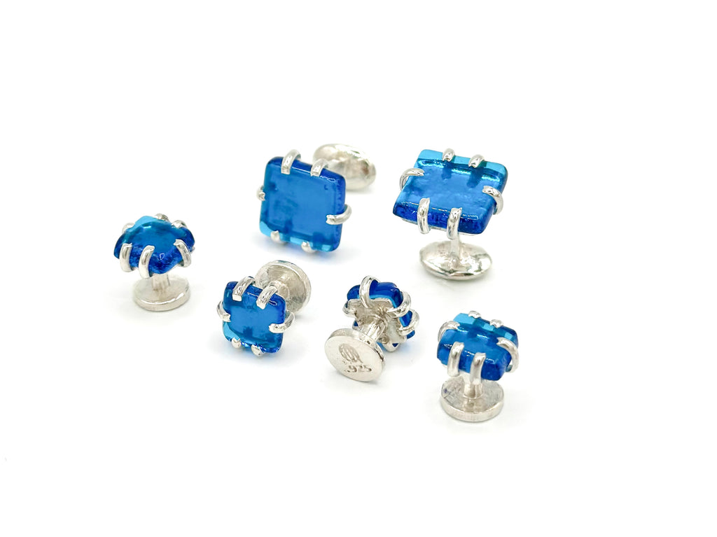 Blue Glass Cufflinks and Studs