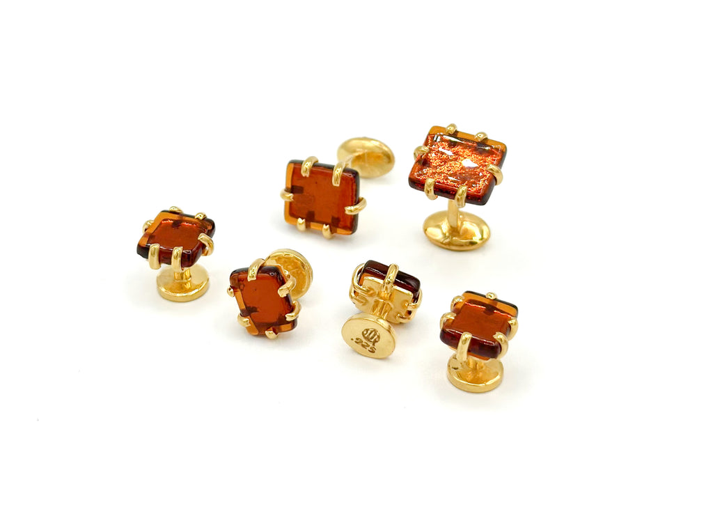 Honey Glass Cufflinks and Studs