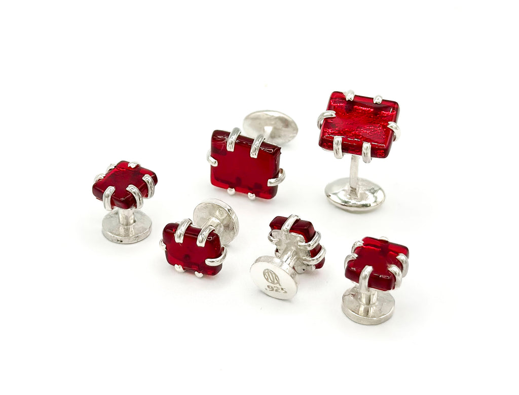Red Glass Cufflinks and Studs