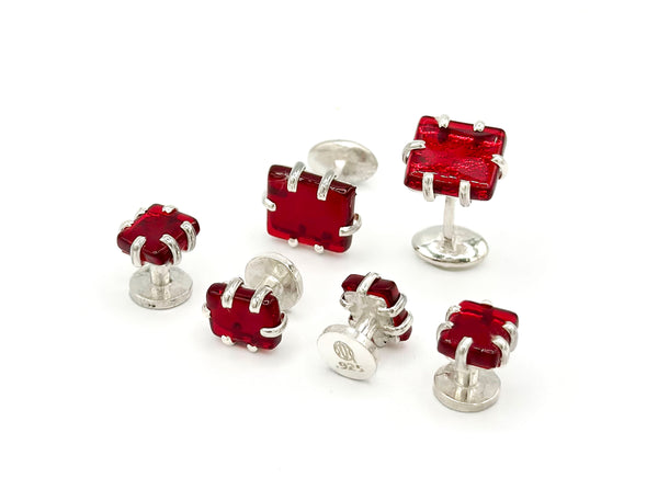 Red Glass Cufflinks and Studs