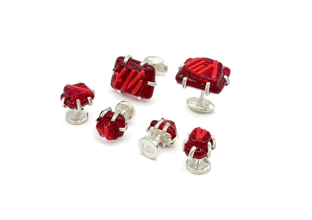 Red Glass Cufflinks and Studs