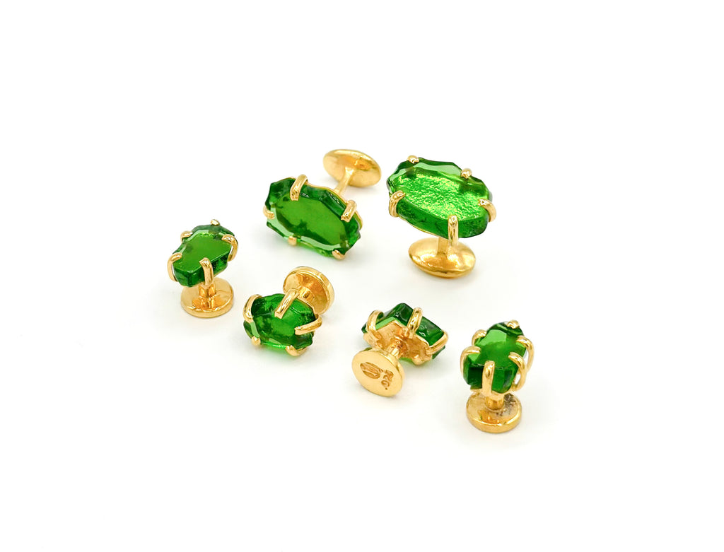 Green Glass Cufflinks and Studs