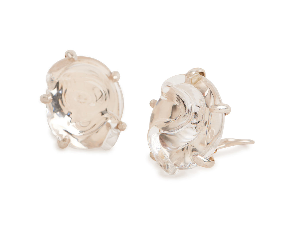 Glass Earrings, Round Shape, Set in Silver or Vermeil