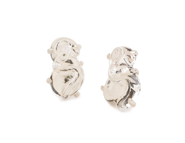 Clear Glass Earrings set in Silver and Vermeil, s shape