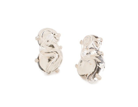 View Clear Glass Earrings set in Silver and Vermeil, s shape
