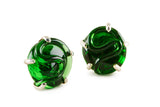 Glass Earrings, Round Shape,  Set in Silver and in Vermeil