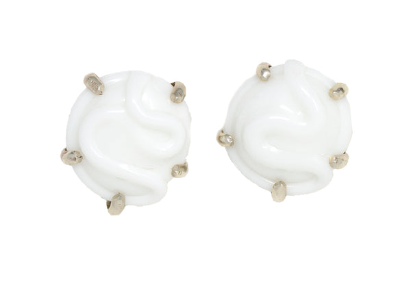 Round Glass Earrings, Set in Silver or Vermeil