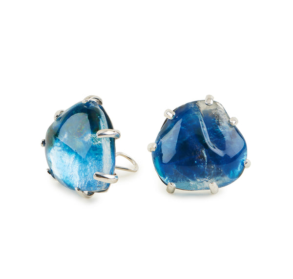 Clear Glass Chunk Enamelled Earrings
