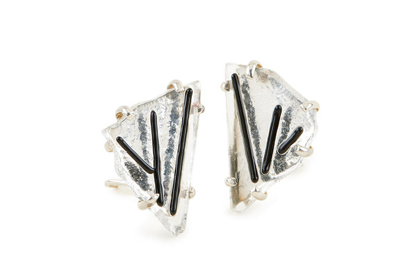 Clear Glass Chunk Earrings with Black Detail