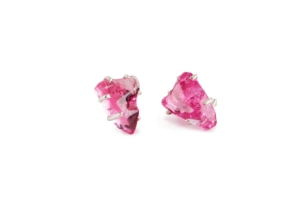 Hot Pink Glass Chunk Earrings