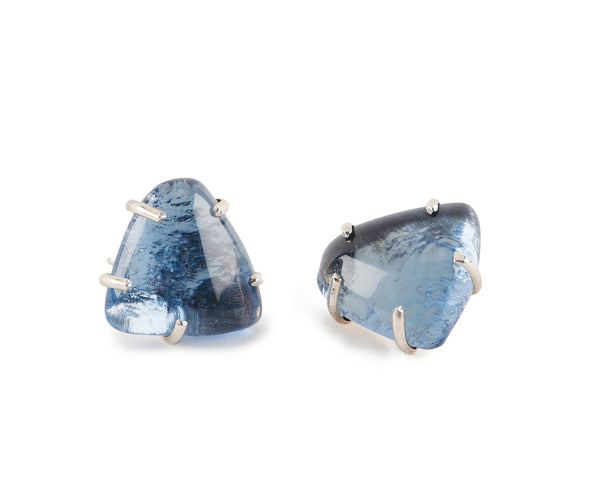 Sapphire Glass Chunk Earrings