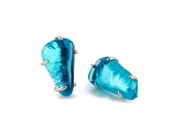 Teal Glass Chunk Earrings