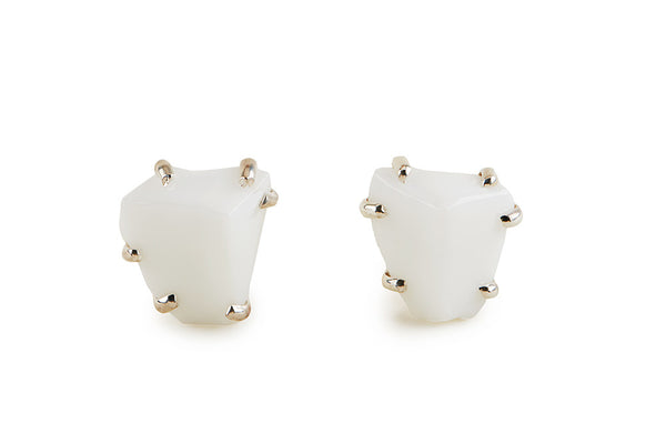 White Glass Chunk Earrings