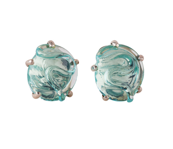 Round Glass Earrings, Set in Silver or Vermeil