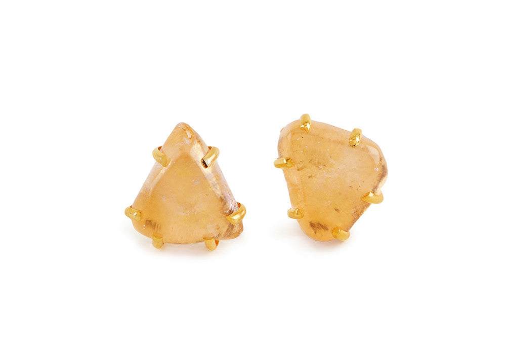 Pink Glass Chunk Earrings, Gold Leaf