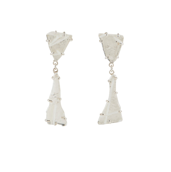 Clear Glass Drop Earrings,  with White Line Design
