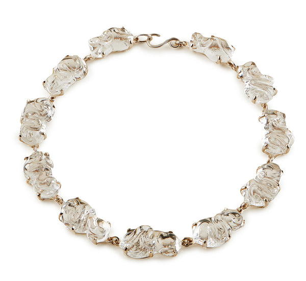 "S" Shape All Glass Necklace, Set in Silver or Vermeil