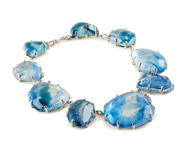 Clear Glass Chunk, Blue Enamel Necklace