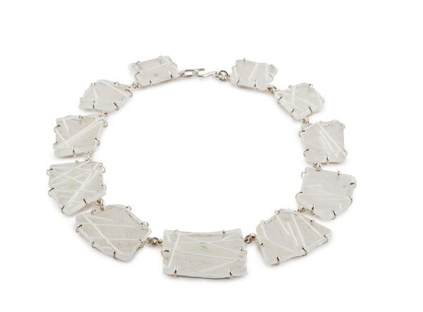 Clear Glass Necklace with White Design