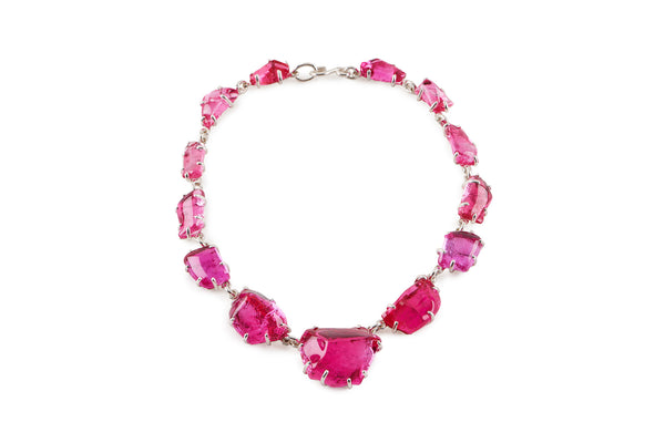 Hot Pink Glass Chunk Necklace