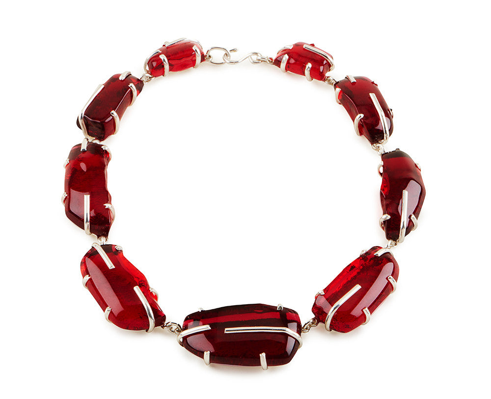 Ruby Red Glass Chunk Necklace