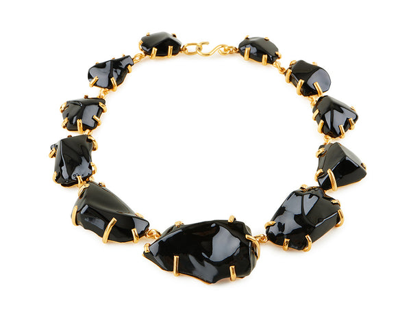 Black Glass Chunk Necklace