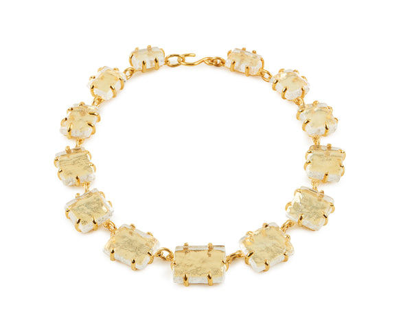 Clear Thin Glass Chunk Necklace, set in Vermeil or Silver