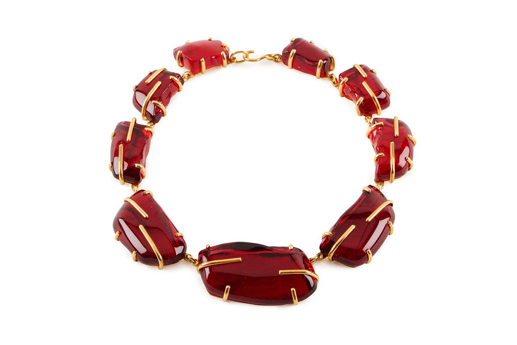 Ruby Red Glass Chunk Necklace