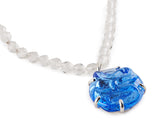 Opera Length beaded necklace with Blue Glass Pendant.