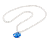 Opera Length beaded necklace with Blue Glass Pendant.