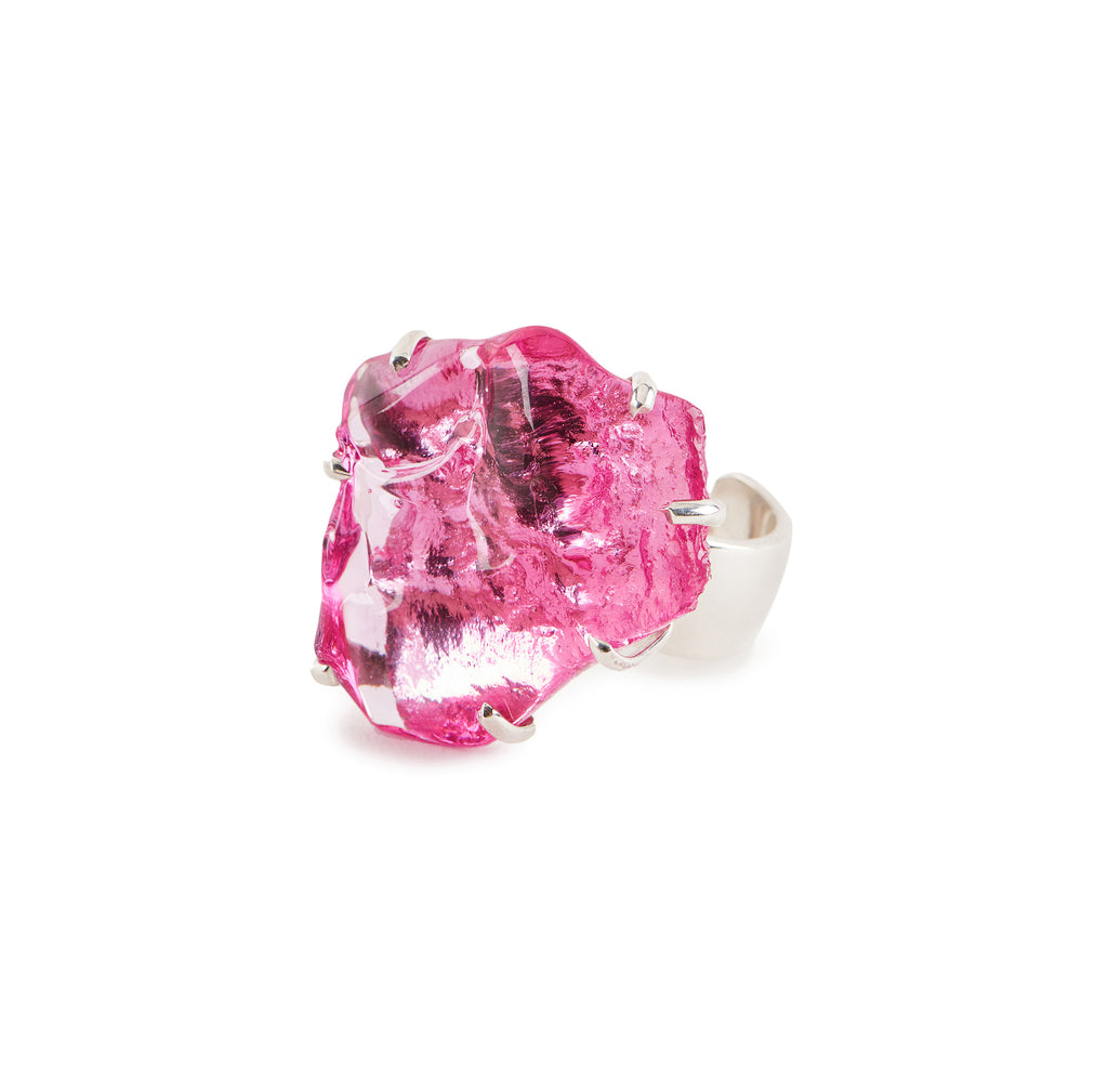 Hot Pink Ruby Glass Chunk Ring