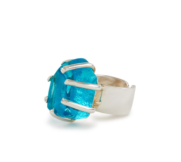 Teal Glass Chunk Ring