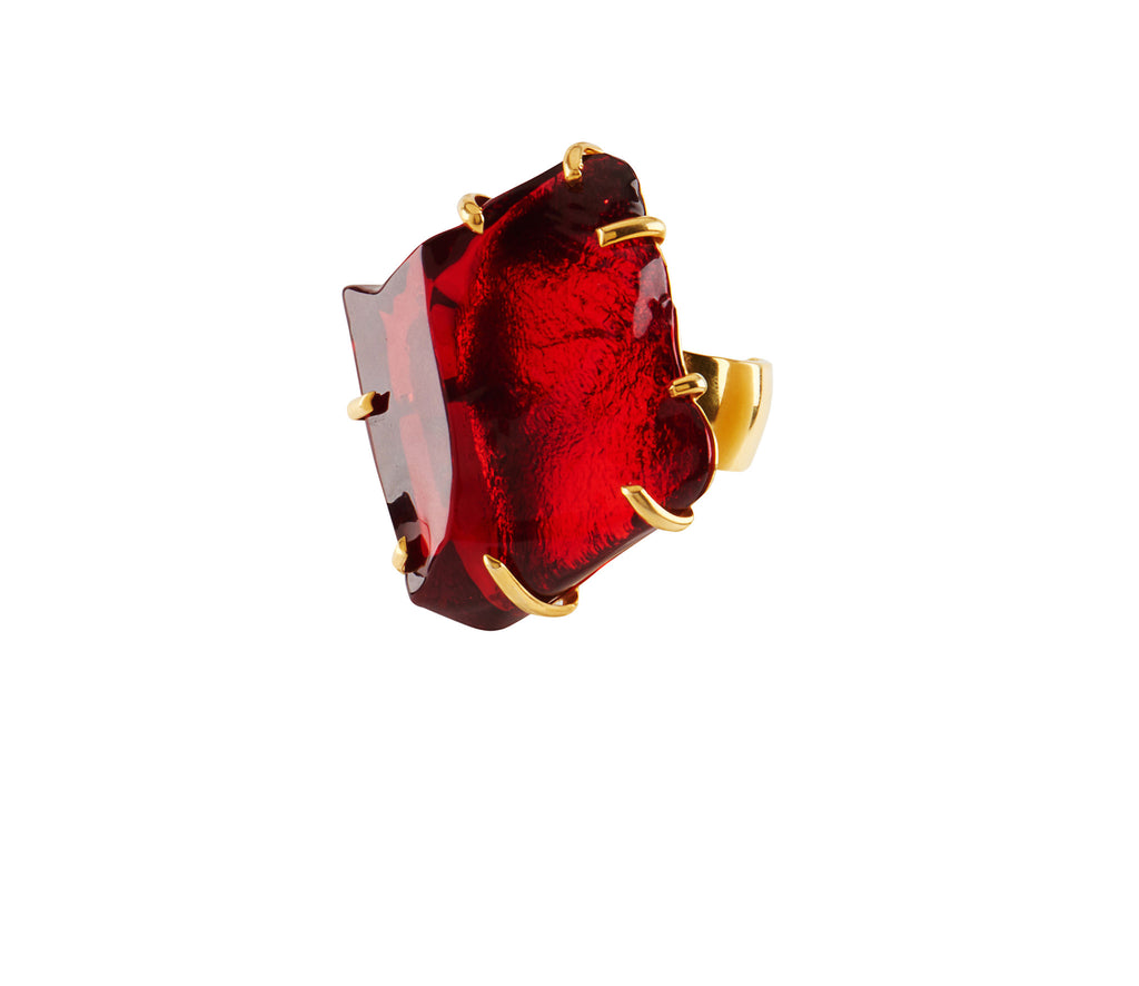 Ruby Red Glass Chunk Ring