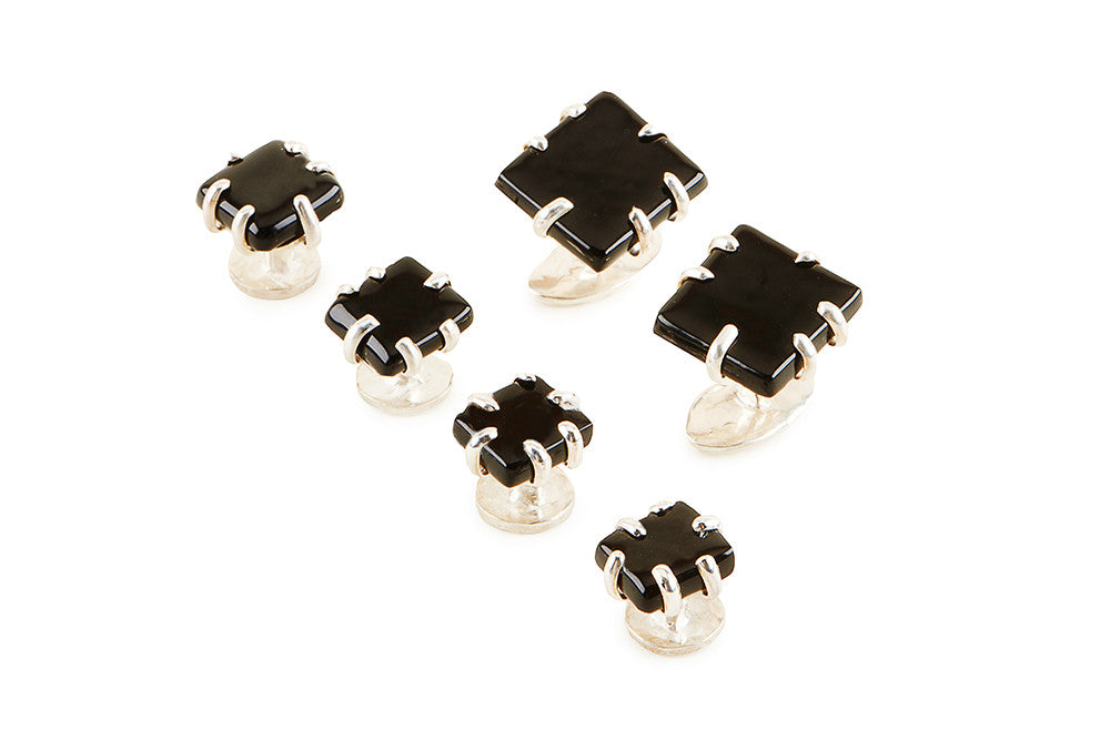 Black Glass Cufflinks and Studs