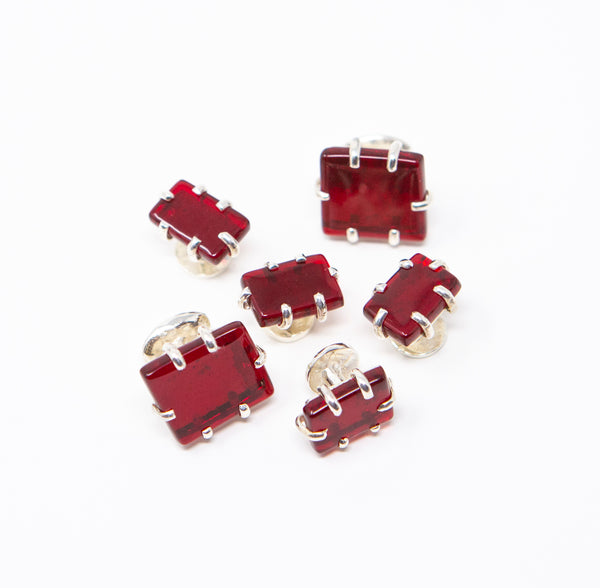 Red Glass Cufflinks and Studs